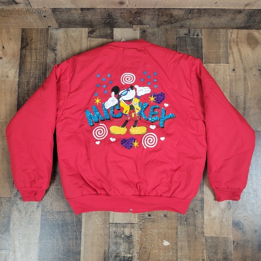 Disney Mickey Mouse Red Bomber Sequin‎ Jacket Girl Youth Large Retro Vintage